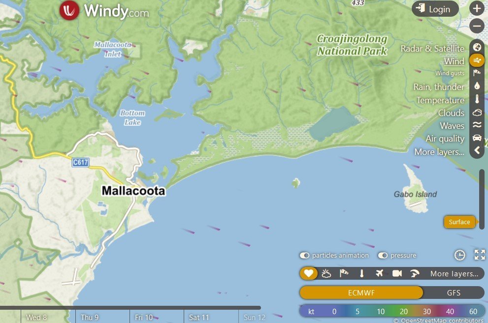 Windy map of Mallacoota